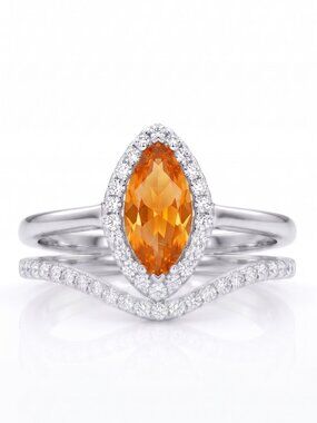 Marquise Style Citrine orange ring set, size 7, 925 Sterling silver
